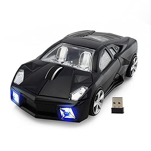 DAY DAY HAPPY Rennwagen drahtlose Maus LB Computer Mäuse USB 2.0 Maus mit LED-Scheinwerfer für PC-Laptop (Black) von DAY DAY HAPPY