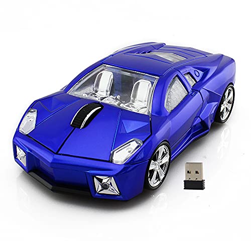 DAY DAY HAPPY Rennwagen drahtlose Maus LB Computer Mäuse USB 2.0 Maus mit LED-Scheinwerfer für PC-Laptop (Blue) von DAY DAY HAPPY