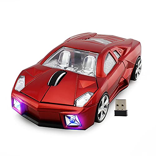 DAY DAY HAPPY Rennwagen drahtlose Maus LB Computer Mäuse USB 2.0 Maus mit LED-Scheinwerfer für PC-Laptop (Red) von DAY DAY HAPPY