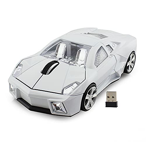 DAY DAY HAPPY Rennwagen drahtlose Maus LB Computer Mäuse USB 2.0 Maus mit LED-Scheinwerfer für PC-Laptop (White) von DAY DAY HAPPY