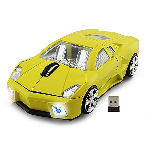 DAY DAY HAPPY Rennwagen drahtlose Maus LB Computer Mäuse USB 2.0 Maus mit LED-Scheinwerfer für PC-Laptop (Yellow) von DAY DAY HAPPY