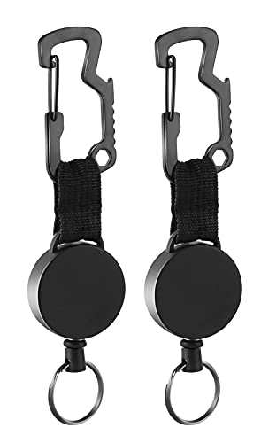 Ausziehbarer Schlüsselanhänger, SchlüSselband Ausziehbar mit Multitool Karabiner, SchlüSselrolle mit Stahldrahtschnur bis zu 63 cm, schwarz von DAYGOS