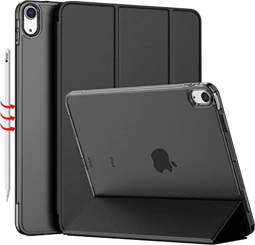 Kompatibel mit iPad Air 5.Generation 10,9 Zoll 2022/iPad Air 4.Generation Hülle 2020 mit Stifthalter, iPad Air 5/4 Hülle Slim Cover mit durchscheinender gefrosteter Harter Rückseite, Schwarz von DAYI