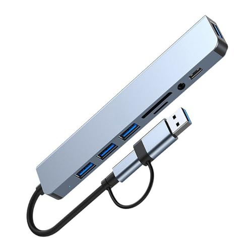 Aluminium-USB-C-Adapter mit 8 Anschlüssen und 4 USB-Port-Splittern, kleiner Kartenleser und 3,5-Zoll-Audioanschluss, effizient Aluminium-USB-C-Adapter mit 8 Anschlüssen und 4 USB-Port-Splittern, kleiner Kartenleser und 3,5-Zoll-Audioanschluss, effizient von DAYnagh