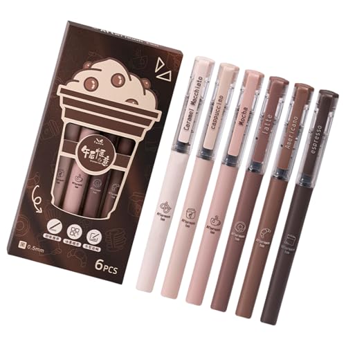 DAYnagh 6 Stück schwarze Tinte, Kaffee-Gel-Stift, 0,5 mm, neutraler Stift, schnell trocknende Tinte, Stift, Schreibwarenstift zum Schreiben von DAYnagh