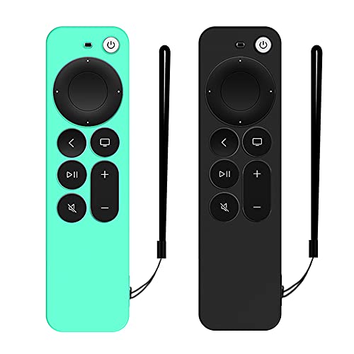 DAZUAN 2 PCS Silikonhülle für Apple TV 4K 2021 Fernbedienung, stoßfest, langlebig, seidig-weiche Ganzkörper-Schutzhülle für Siri 6rd Gen Fernbedienung 2021 mit Anti-Verlust-Seil (Eisgrün+Schwarz) von DAZUAN