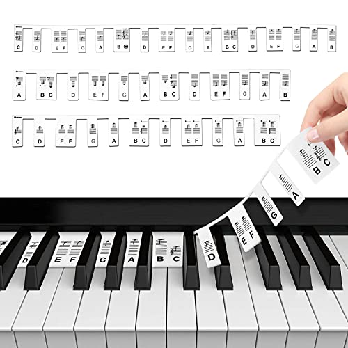 DBALL Abnehmbare Keyboard Noten Aufkleber 61/88 Klaviertastatur Notenetiketten Anfänger Silikon Klaviernoten Anleitung Wiederverwendbare Schwarz Klavier Keyboard Stickers von DBALL