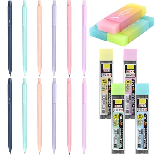 DBTW 20 Niedlich Druckbleistift Set, 0.5/0.7mm Mechanische Stifte Set, Ergonomisches Druckbleistift, Farbenfroh Minenbleistift, Kunststoff Mechanischer Bleistift für Schreiben Malen Skizzieren von DBTW