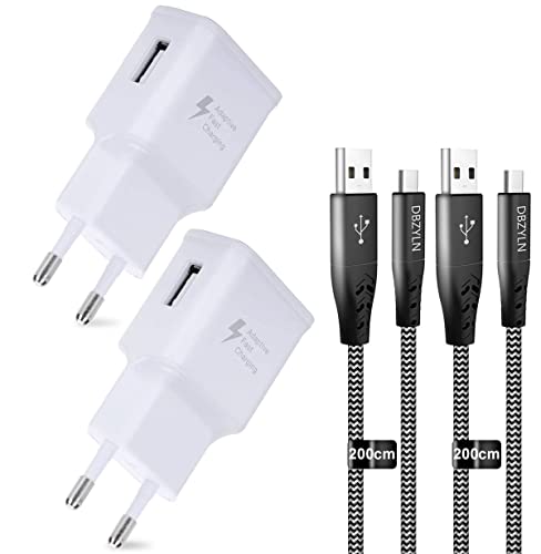 2-Pack Ladegerät mit Ladekabel Kompatibel mit Samsung Galaxy S10, S10 Plus, S10e 5G, S9, S9 Plus, S8, S8 Plus, A50, A40, A30, A20e, Z Flip3, Fold2, Schnellladegerät mit Ladekabel 2m Nylon (weiß) von DBZYLN