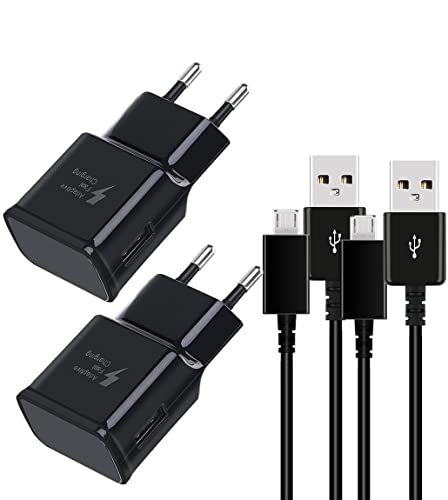 2 Pack Ladegerät mit Micro USB Ladekabel für Samsung Galaxy S7 S6 Edge S4 A6 J8 J7 J6 J5 J3 Note5/4 Tab S/S2, AFC Schnellladegerät USB Charger mit Micro USB 2.0 Schnellladekabel 1.5m (Schwarz) von DBZYLN