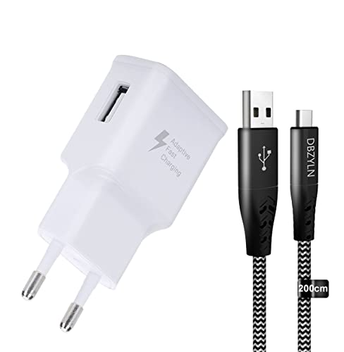 Ladegerät mit Ladekabel Kompatibel mit Samsung Galaxy S10, S10 Plus, S10e 5G, S9, S9 Plus, S8, S8 Plus, A50, A51, A40, A30, A20e, Z Flip3, Fold2, Schnellladegerät mit Ladekabel 2m Nylon (weiß) von DBZYLN