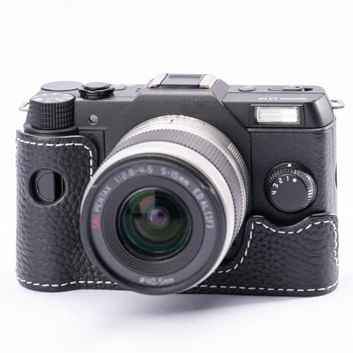 Handgefertigte Halb-Wickel-Kameratasche Vintage Echtleder Kameratasche für Pentax Q10 (Schwarz) von DBZZ
