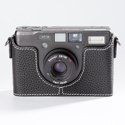 Handgefertigte Kameratasche aus echtem Leder, Retro-Stil, halbgewickelt, für Contax T3, Schwarz von DBZZ