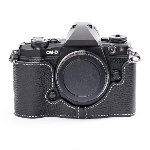 Kameraschutztasche aus Leder, Vintage-Stil, handgefertigt, geeignet für Olympus OM-D E-M5 Mark II (schwarz) von DBZZ