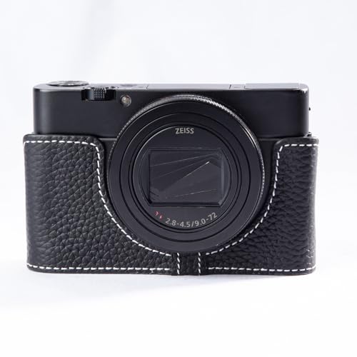 Vintage Echtleder-Kameratasche Handgefertigte Halb-Wickel-Kameratasche für Sony DSC-RX100M6 RX100 VI (Schwarz) von DBZZ