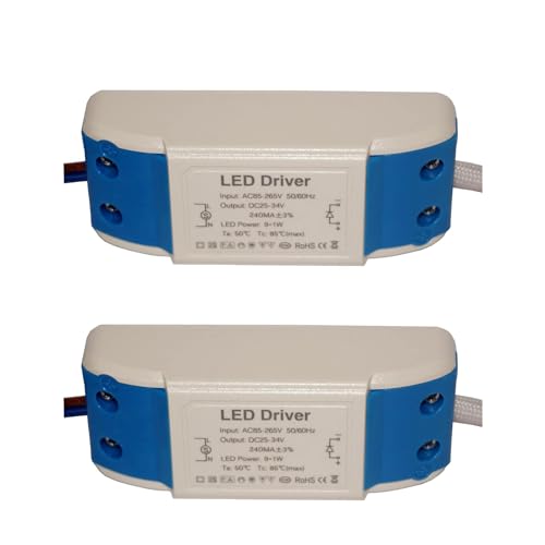 2er-Pack LED-Transformator, 9 W, DC 25–34 V, LED-Treiber-Netzteil, AC 85–265 V, Konstantstrom-Niederspannungstransformatoren für LED-Lichtstreifen, G4 MR11 LED-Glühbirnen (9 Watts) von DC VOLTAGE