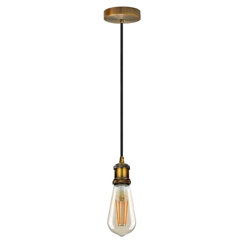 DC VOLTAGE Gelbes Messing, Vintage-Metall-Deckenleuchte, schwarz, rund, geflochten, flexibel, 2 m, E27-Lampenfassung, Hängeleuchte, Montage-Set für Innenbeleuchtungen von DC VOLTAGE