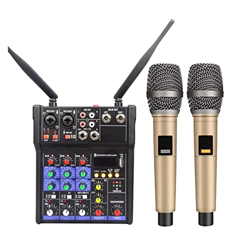 DCDCD 4 Kanal -Audiomixer mit drahtloser Mikrofon for Computer DJ Karaoke Mixing Console Audio Interface Sound Card Phantom Power(Mixer Kits) von DCDCD