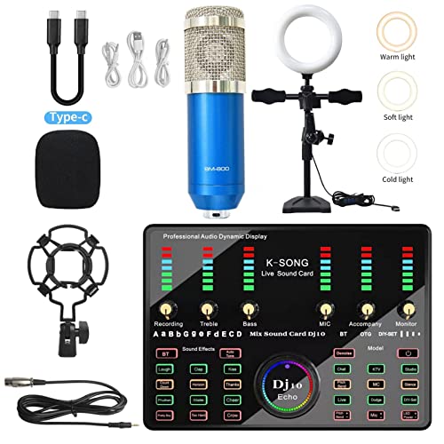 DCDCD Kondensatormikrofon Bundle Computer Live Sound Card Mobiltelefon K Song Microfon Desktop USB Mikrofonständer im Freien Mikrofon Live -Set(4) von DCDCD