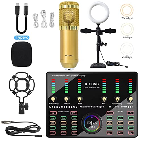 DCDCD Kondensatormikrofon Bundle Computer Live Sound Card Mobiltelefon K Song Microfon Desktop USB Mikrofonständer im Freien Mikrofon Live -Set(5) von DCDCD