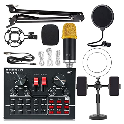 DCDCD Mobiltelefon Live -Soundkartenausrüstung V8 Live -Soundkarten -Set Kondensator Mikrofon -Mobiltelefonhalter Live -Sendung Voller Ausrüstung(1 UK) von DCDCD