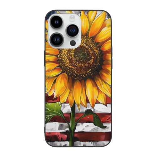 DCEHGEW Bedruckte Handyhülle für iPhone 14 Pro, 15,5 cm (6,1 Zoll), Motiv: Sonnenblume und US-Flagge, niedlich, stoßfest, Anti-Fingerabdruck, vergilbt nicht von DCEHGEW