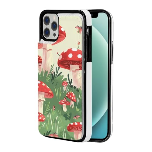 DCEHGEW Cartoon-Pilz-Handyhülle für iPhone 12 Pro Max – 17 cm (6,7 Zoll), Klapp-Lederhülle, stoßfest, Brieftaschen-Handyhülle, Schutz mit 3 Kartenfächern, Weiß von DCEHGEW