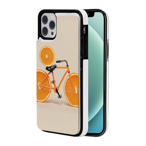 DCEHGEW Fahrrad-Schutzhülle für iPhone 12 Pro Max, 17 cm (6,7 Zoll), Klappetui, Leder, stoßfest, Brieftaschenformat, mit 3 Kartenfächern, Orange von DCEHGEW