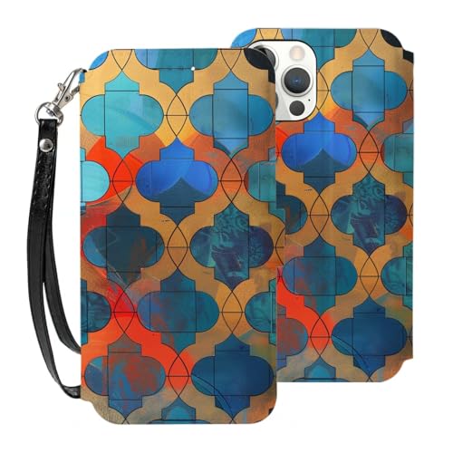 DCEHGEW Lattice Schutzhülle für iPhone 12-6,1 Zoll (30,5–15,5 cm), PU-Leder, Klappetui, stoßfest, Brieftaschen-Handyhülle, Schutz mit 3 Kartenfächern und Handschlaufe, Weiß von DCEHGEW