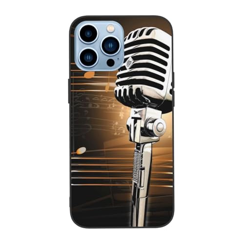 DCEHGEW Mikrofon mit Musiknoten bedruckte Handyhülle für iPhone 13 Pro 15,5 cm (6,1 Zoll) – niedliche, stoßfeste Handyhülle für iPhone 13 Pro, Anti-Fingerabdruck, kein Vergilben Weiß von DCEHGEW