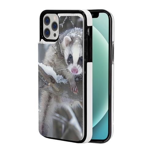 DCEHGEW Opossum in Tree Handyhülle für iPhone 12 Pro – 15,5 cm (6,1 Zoll), Klapp-Lederhülle, stoßfest, Brieftaschen-Handyhülle, Schutz mit 2 Kartenfächern, Weiß von DCEHGEW