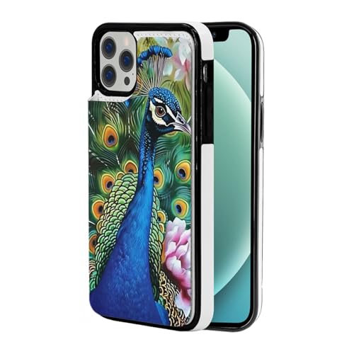 DCEHGEW Pfauen-Schutzhülle für iPhone 12-6,1 Zoll (30,5–15,5 cm), Flip-Lederhülle, stoßfest, Brieftaschenformat, mit 2 Kartenfächern, Weiß von DCEHGEW