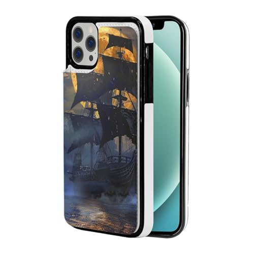 DCEHGEW Piraten-Segelboot-Schutzhülle für iPhone 12 Mini, 13,7 cm (5,4 Zoll), Klappetui, Leder, stoßfest, Brieftaschenformat, mit 2 Kartenfächern, Weiß von DCEHGEW