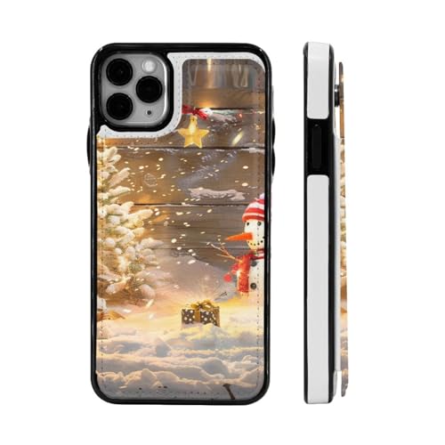 DCEHGEW Schutzhülle für iPhone 11-6,1 Zoll (27,9 - 15,5 cm) mit Weihnachts- und Schneemann-Motiv, Klappetui, stoßfest, Brieftaschenformat, Schwarz von DCEHGEW