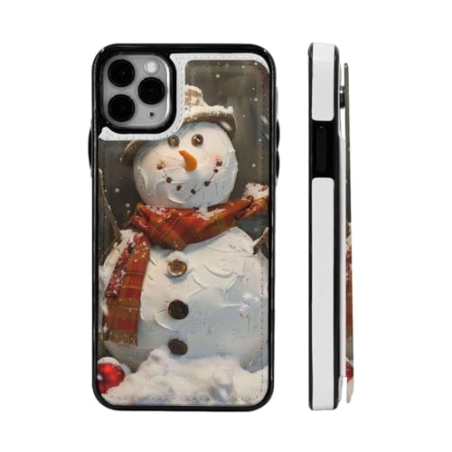 DCEHGEW Schutzhülle für iPhone 11-6,1 Zoll (27,9 - 15,5 cm) mit Weihnachtsmotiv und Schneemann-Motiv, Klappetui, stoßfest, Brieftaschenformat, Schwarz von DCEHGEW