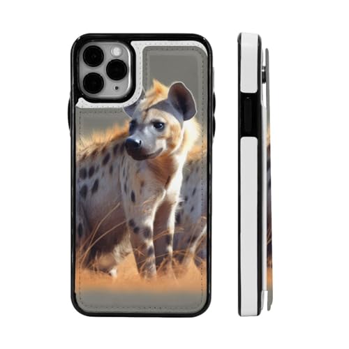 DCEHGEW Schutzhülle für iPhone 11 Pro, 5,8 Zoll (14,7 cm), Motiv: Hyäne, bedruckt, Leder, stoßfest, Brieftaschenformat, Schwarz von DCEHGEW