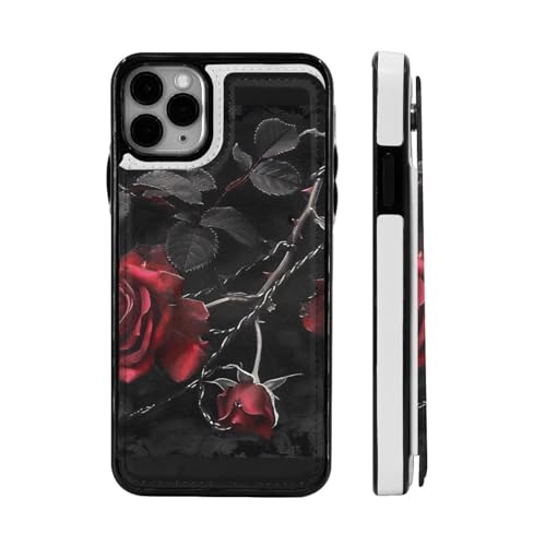 DCEHGEW Schutzhülle für iPhone 11 Pro (14,7 cm (5,8 Zoll), Klappetui, Leder, stoßfest, Gothic-Stil, schwarze Rosen von DCEHGEW