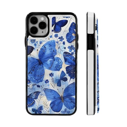 DCEHGEW Schutzhülle für iPhone 11 Pro Max (16,5 cm), Klappetui, Leder, stoßfest, Motiv: blaue Schmetterlinge von DCEHGEW