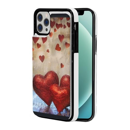 DCEHGEW Schutzhülle für iPhone 12-6,1 Zoll (30,5 - 15,5 cm), Klappetui, Leder, stoßfest, Brieftaschen-Design, mit 2 Kartenfächern, Rot von DCEHGEW