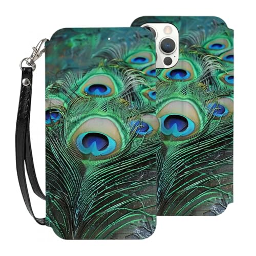 DCEHGEW Schutzhülle für iPhone 12 Pro, 15,5 cm (6,1 Zoll), PU-Leder, Klapphülle, stoßfest, Brieftaschen-Handyhülle, Schutz mit 3 Kartenfächern und Handschlaufe, Grün von DCEHGEW