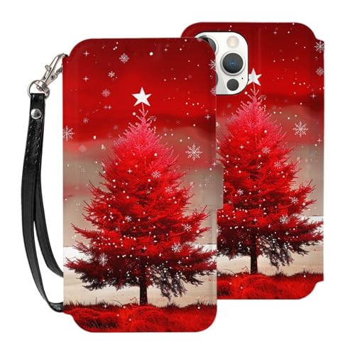 DCEHGEW Schutzhülle für iPhone 12 Pro Max mit 17 cm (6,7 Zoll), PU-Leder, Klappetui, stoßfest, Brieftaschenformat, mit 3 Kartenfächern und Handschlaufe, Rot von DCEHGEW