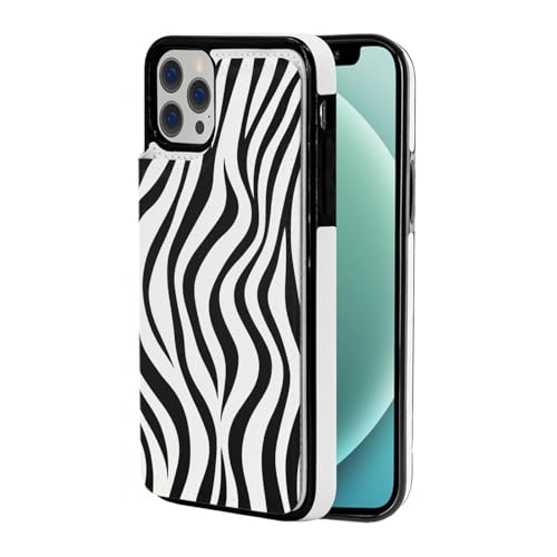 DCEHGEW Schutzhülle für iPhone 12 Pro Max mit Zebramuster, 17 cm (6,7 Zoll), Klappetui, Leder, stoßfest, Brieftaschenformat, mit 3 Kartenfächern, Weiß von DCEHGEW
