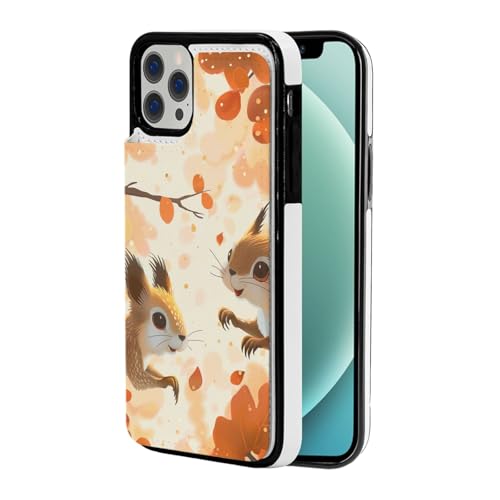 DCEHGEW Schutzhülle für iPhone 12 Pro mit niedlichem Eichhörnchen-Motiv, 15,5 cm (6,1 Zoll), Flip-Lederhülle, stoßfest, Brieftaschen-Handyhülle, Schutz mit 2 Kartenfächern, Weiß von DCEHGEW