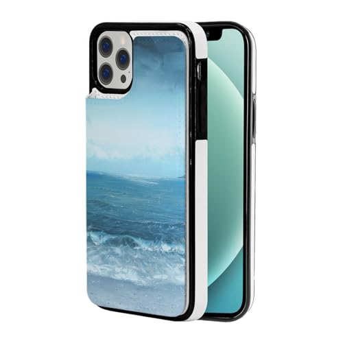 DCEHGEW The Sea Phone Schutzhülle für iPhone 12-6,1 Zoll (30,5–15,5 cm), Klappetui, Leder, stoßfest, Brieftaschen-Handyhülle, Schutz mit 2 Kartenfächern, Weiß von DCEHGEW