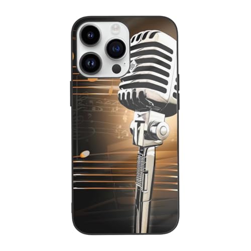 Mikrofon mit Musiknoten Bedruckte Handyhülle für iPhone 14 Pro Max 6,7 Zoll, stoßfestes gehärtetes Glas, niedliche Handyhülle, Anti-Fingerabdruck, kein Vergilben Weiß Mikrofon mit Musiknoten Bedruckte Handyhülle für iPhone 14 Pro Max 6,7 Zoll, stoßfestes gehärtetes Glas, niedliche Handyhülle, Anti-Fingerabdruck, kein Vergilben Weiß von DCEHGEW