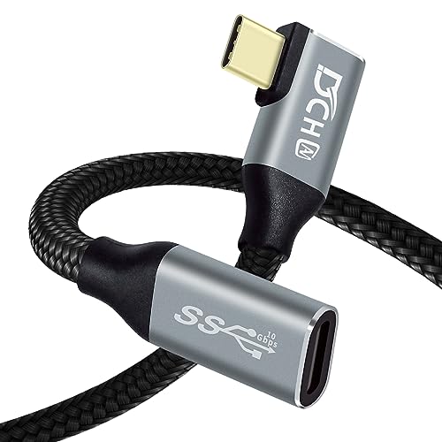 DCHAV 0,5 m 100 W USB C auf USB C Kabel Stecker Buchse 10 Gbit/s Datenübertragung 4K Videoausgang Schnellladung 90 Grad Typ C auf Typ C Monitorkabel 3.1 Gen 2 PD 20 V 5 A Nylon geflochten für Telefon von DCHAV