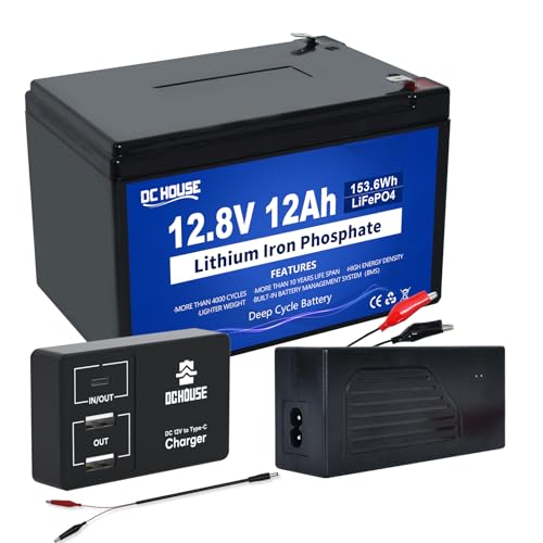 DCHOUSE 12V 12Ah LiFePO4 Lithium Batterie,mit 4A Ladegerät,DC 12V zu Typ-C & USB Batterie Adapter Konverter,Solarbetriebene wiederaufladbare, Perfekt für Off-Grid System, Wohnmobil, Home Alarm DCHOUSE 12V 12Ah LiFePO4 Lithium Batterie,mit 4A Ladegerät,DC 12V zu Typ-C & USB Batterie Adapter Konverter,Solarbetriebene wiederaufladbare, Perfekt für Off-Grid System, Wohnmobil, Home Alarm von DCHOUSE