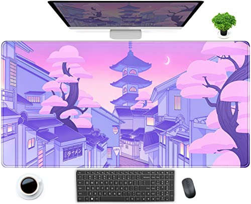 Ästhetische Anime-Schreibtischunterlage, Mauspad, japanische niedliche Stadt, Straße, Kawai, großes XXL-erweitertes Gaming-Schreibtischpad mit genähten Kanten, 80x40 cm, Laptop-Maus und Tastaturmatte von DCJJM