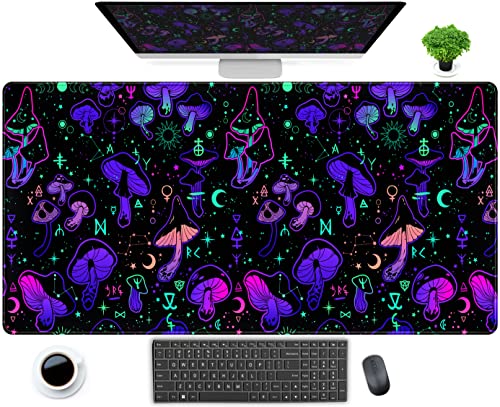 Anime Pink Purple Green Schreibtischmatte Cute Cool Magic Mushroom Mouse Pad Witchy Desk Pad Kawaii XXL Groß Extended Full Desk Gaming Mousepad Desktop Protector Laptop Tastatur Mouse Mat 80 x 40 cm von DCJJM