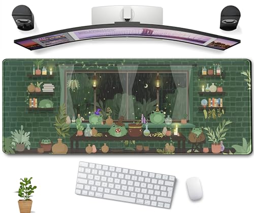Kawaii Frosch-Mauspad, niedliche grüne Anime-Frösche, Schreibtischmatte, XL-Gaming-Mauspad für Frauen, Mädchen, Gamer, Büro, Desktop-Dekoration, Computer, Laptop, Tastatur, Mauspad, 80 x 30 cm, von DCJJM